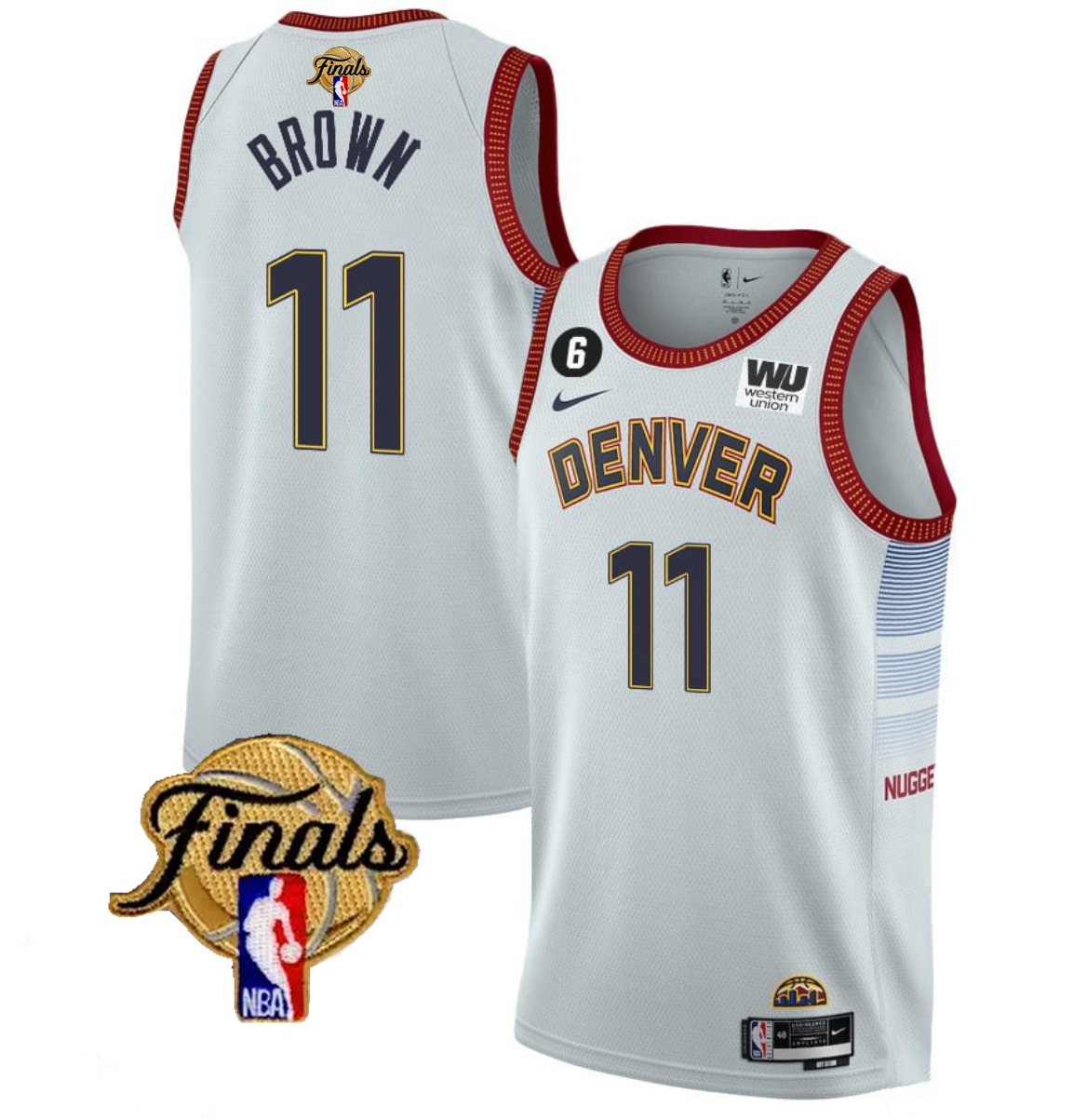 Men's Denver Nuggets #11 Bruce Brown White 2023 Finals Icon Edition With NO.6 Patch Stitched Basketball Jersey